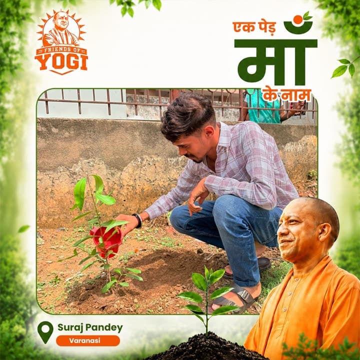 A Friends of Yogi volunteer planting a sapling for the Ek Ped Maa Ke Naam drive