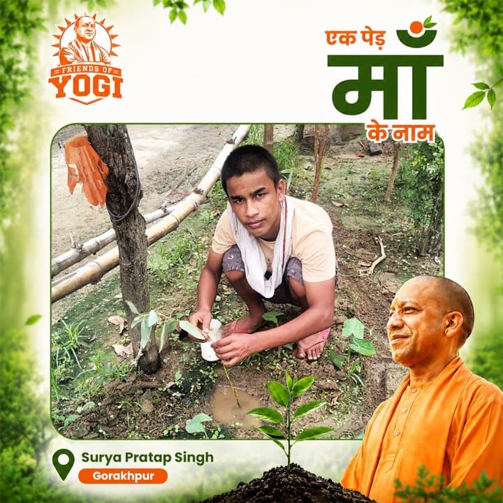 A Friends of Yogi volunteer planting a sapling for the Ek Ped Maa Ke Naam drive