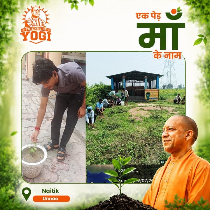 A Friends of Yogi volunteer planting a sapling for the Ek Ped Maa Ke Naam drive